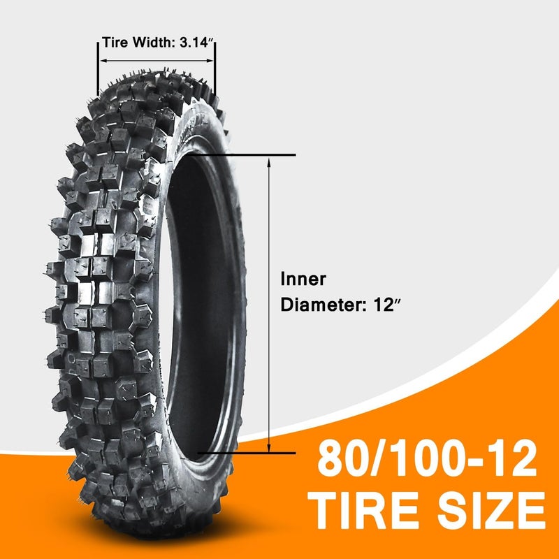 HOLATO Rear 80/100-12 3.00-12 Tire and Inner Tube for 110cc 125cc CRF70 CRF110 XR70 KLX110 TTR90 PW80 RM60 RM65 TaoTao DB14 SSR Apollo Coolster Dirt Pit Bike Motorcycle Off Road Motocross Heavy Duty - Image 4